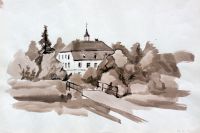 Szkoła w Chocieszowie - rysunek pędzlem